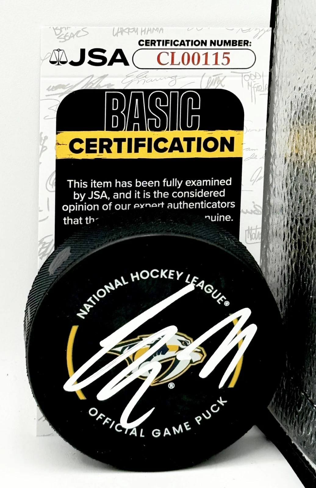 Luke Evangelista signed Nashville Predators Official Game Puck autographed 2 JSA