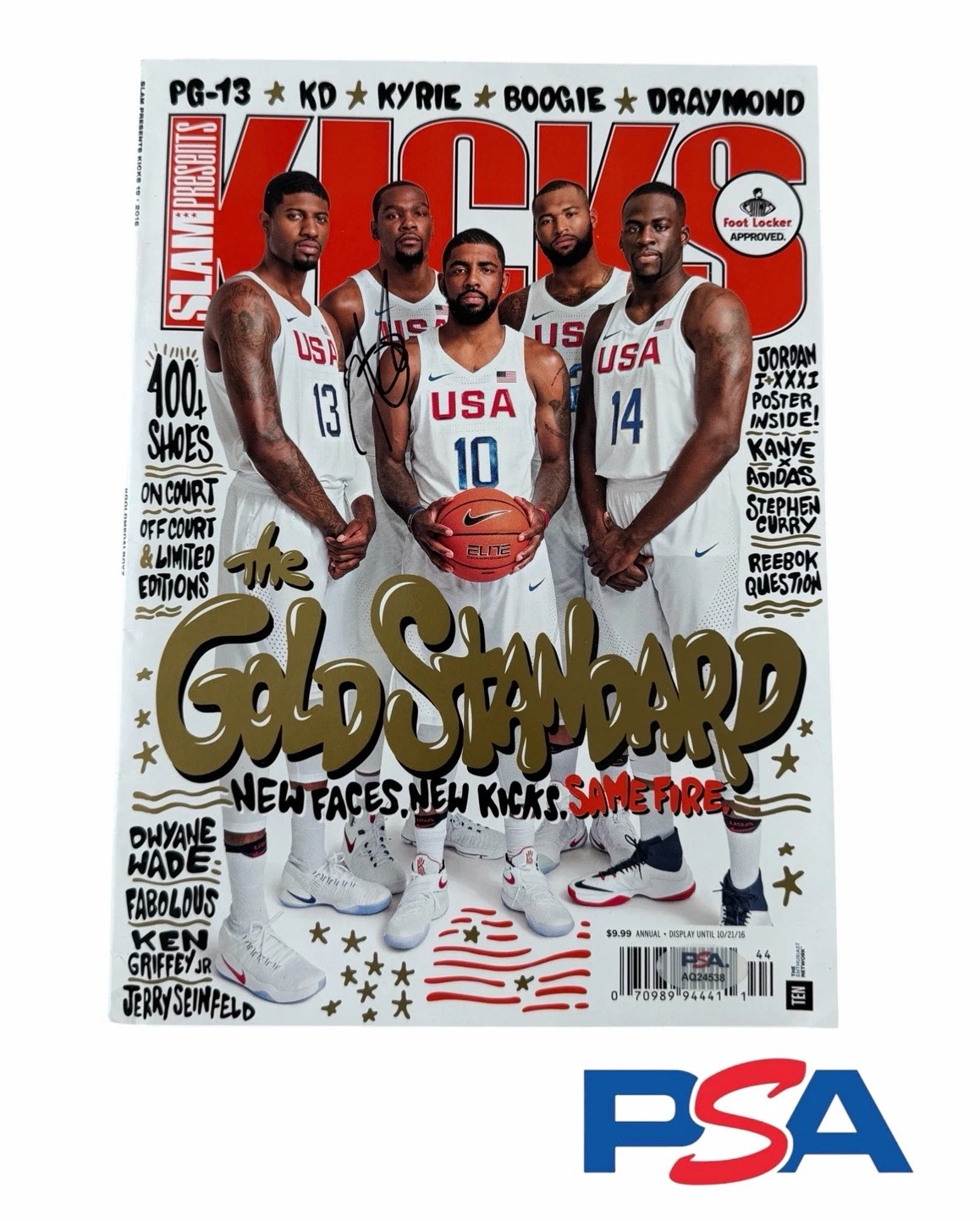 Kevin Durant Signed 2016 Slam Kicks The Gold Standard TEAM USA Magazine PSA AUTO