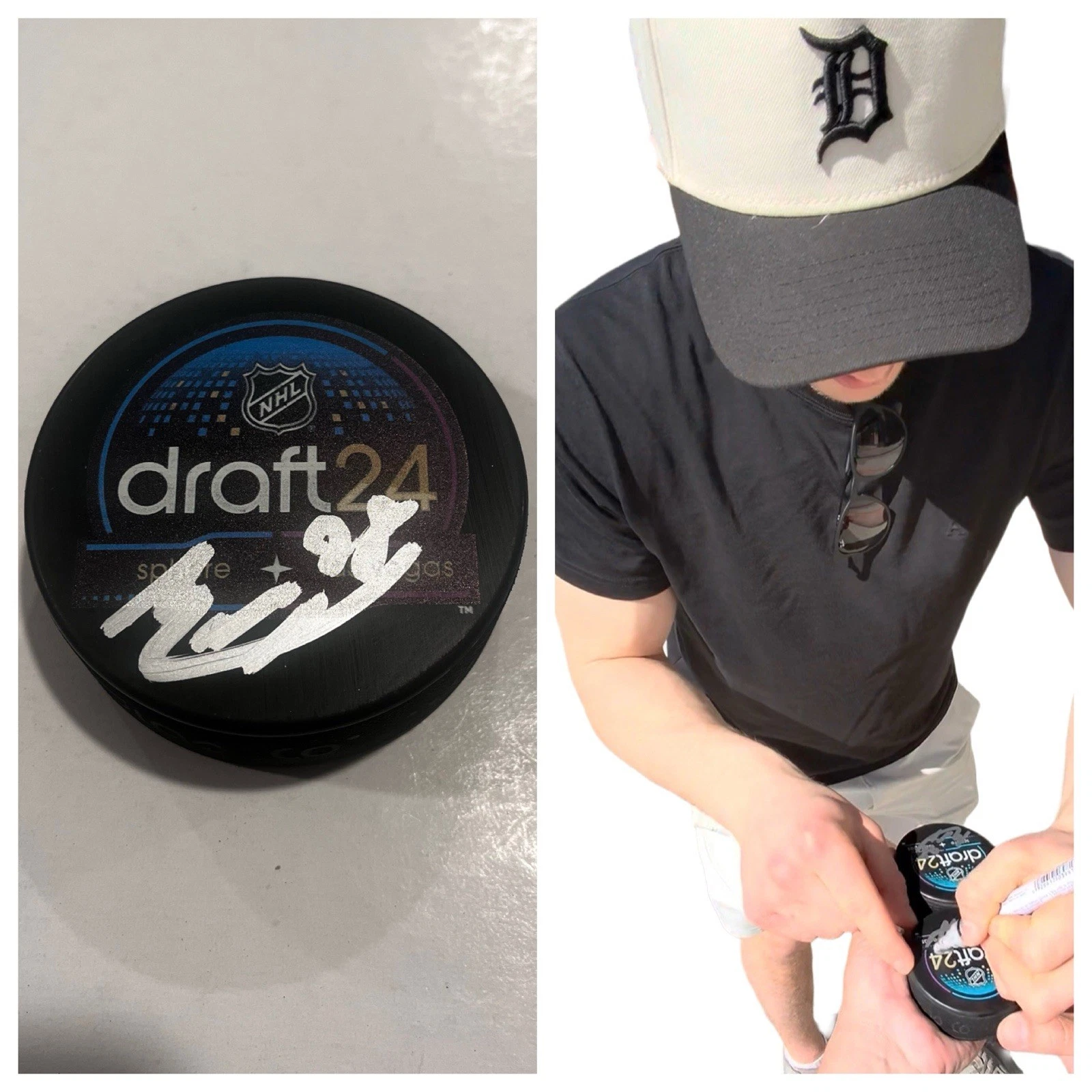MICHAEL BRANDSEGG-NYGARD SIGNED 2024 NHL DRAFT PUCK W CASE DETROIT RED WINGS COA