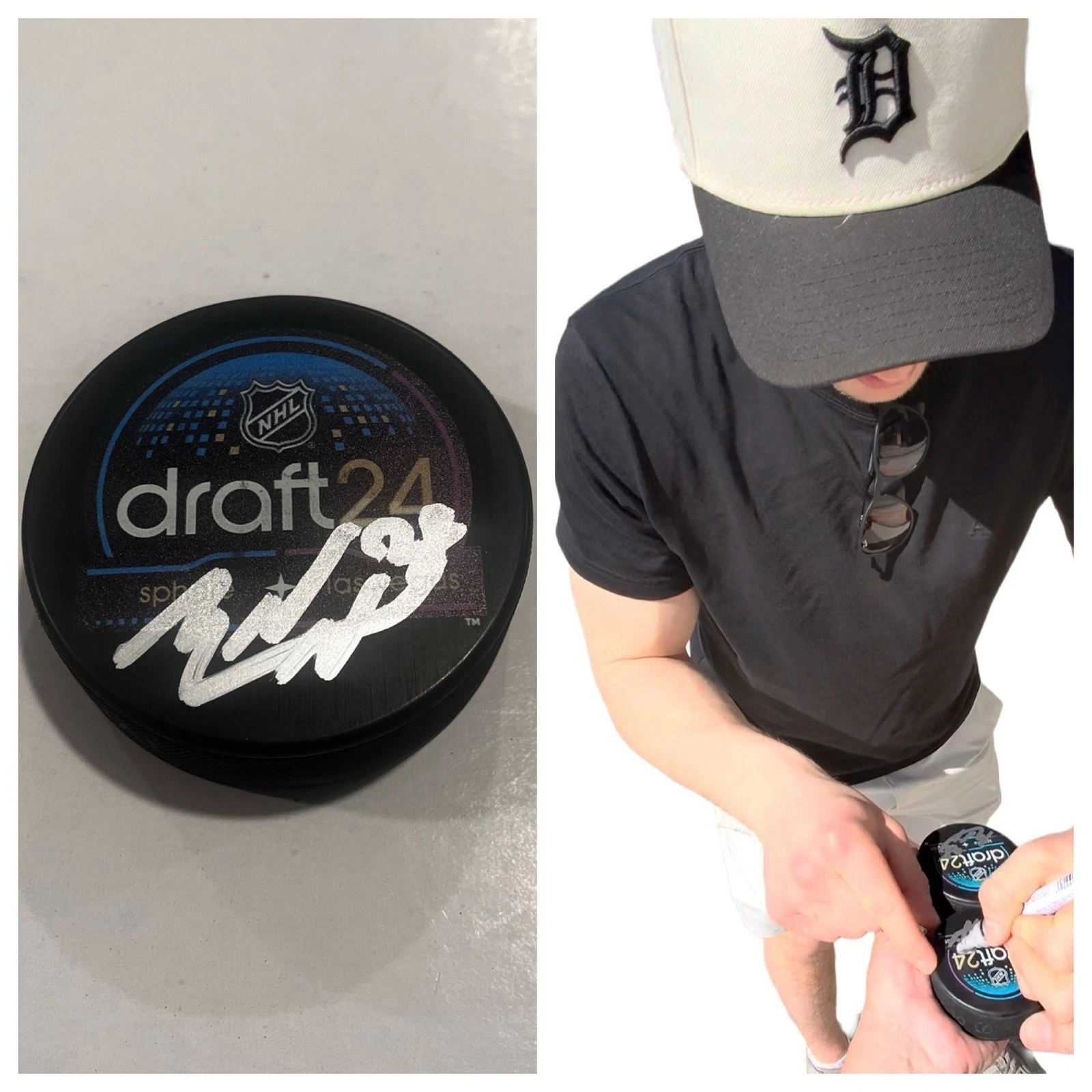 MICHAEL BRANDSEGG-NYGARD SIGNED 2024 NHL DRAFT PUCK W CASE DETROIT RED WINGS COA