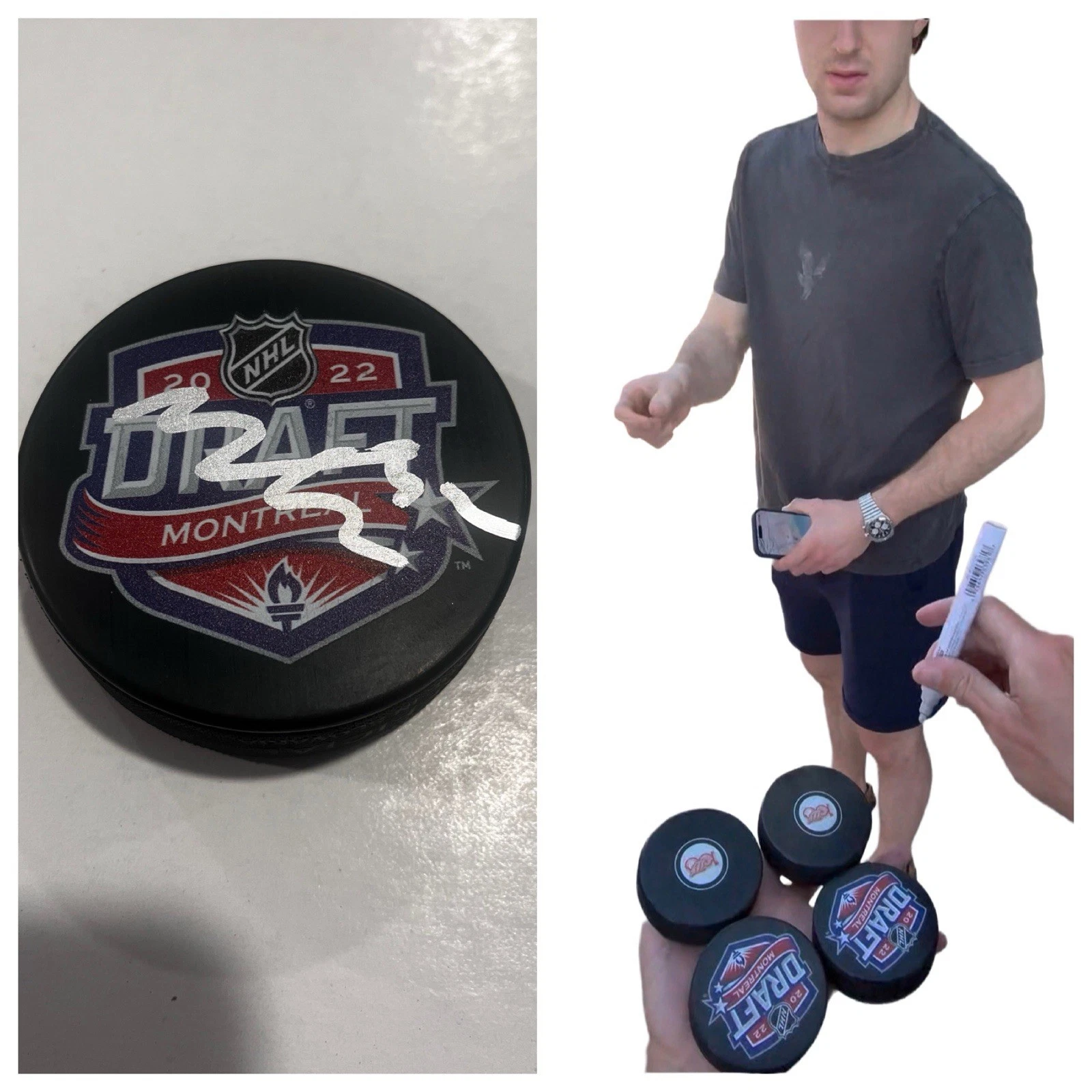 MARCO KASPER SIGNED 2022 NHL DRAFT HOCKEY PUCK W/ CASE DETROIT RED WINGS COA