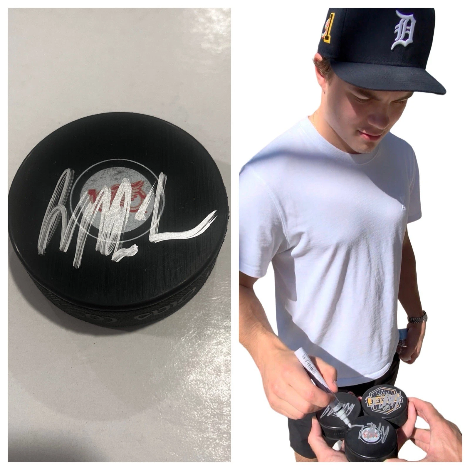 AXEL SANDIN-PELLIKA SIGNED DETROIT RED WINGS 100 YEARS HOCKEY PUCK W/ CASE COA