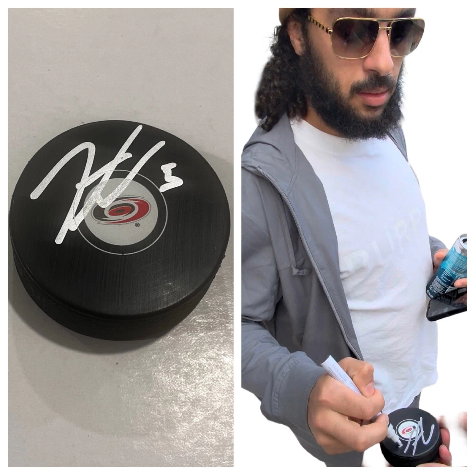 JALEN CHATFIELD SIGNED CAROLINA HURRICANES HOCKEY PUCK W/ CASE COA