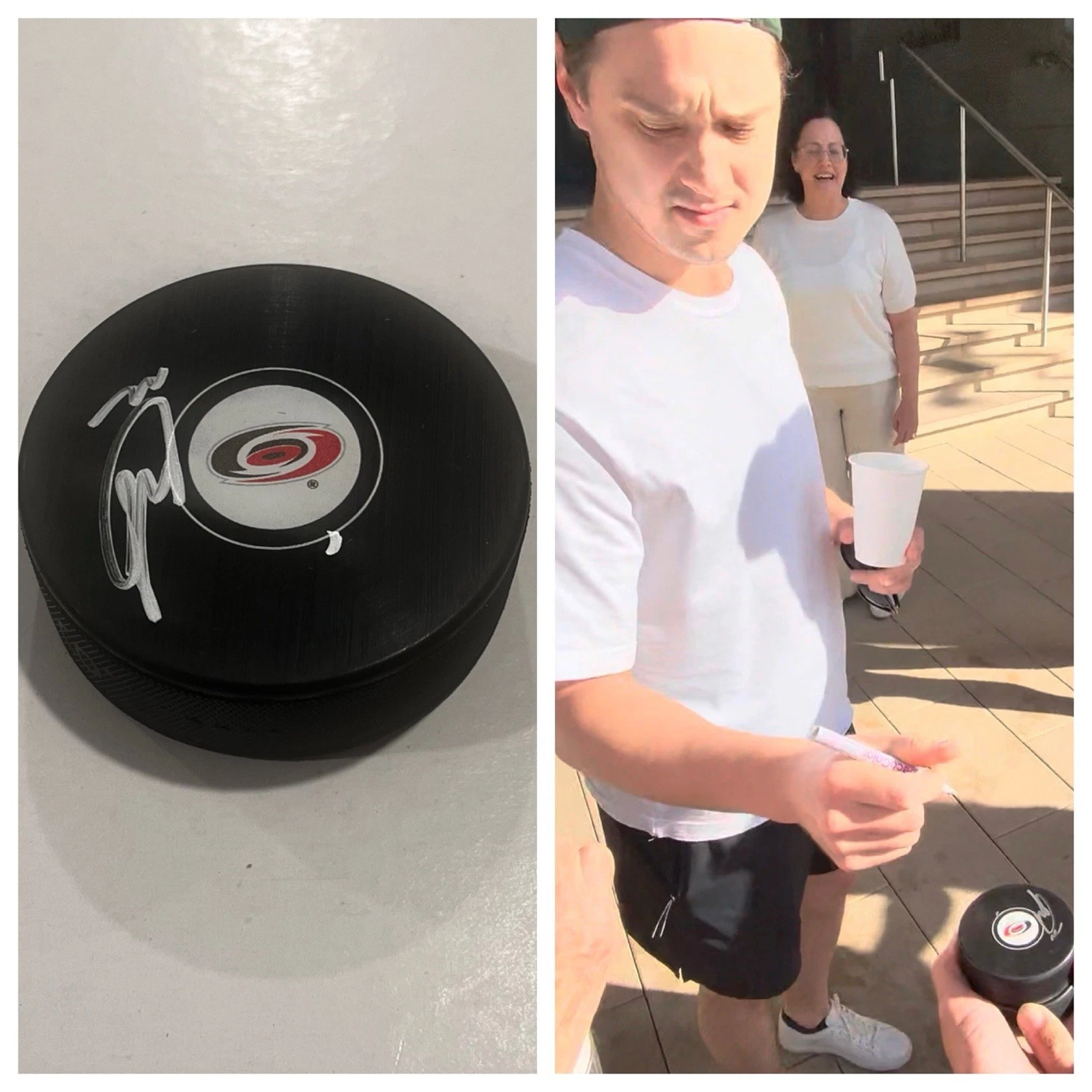 SEBASTIAN AHO SIGNED CAROLINA HURRICANES HOCKEY PUCK W/ CASE COA