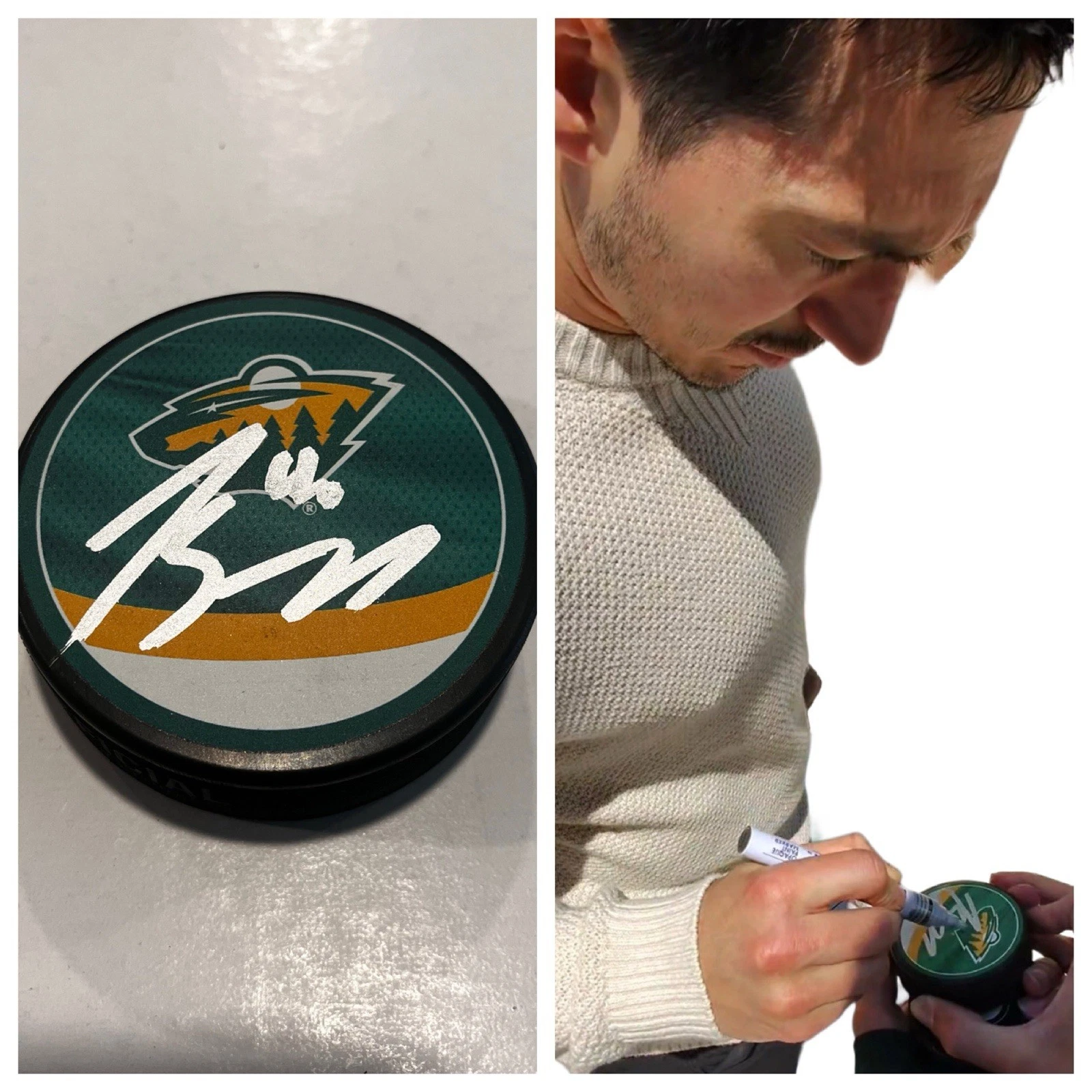 JARED SPURGEON SIGNED MINNESOTA WILD HOCKEY PUCK W/ CASE COA