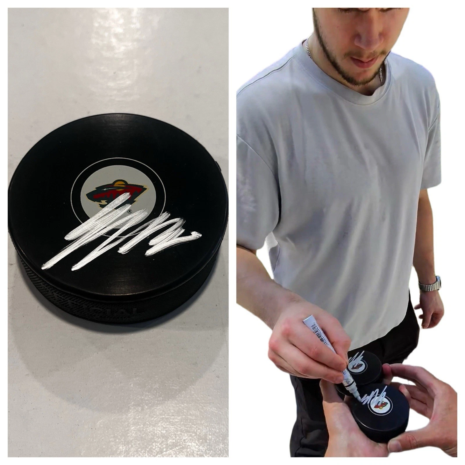 JESPER WALLSTEDT SIGNED MINNESOTA WILD HOCKEY PUCK W/ CASE COA