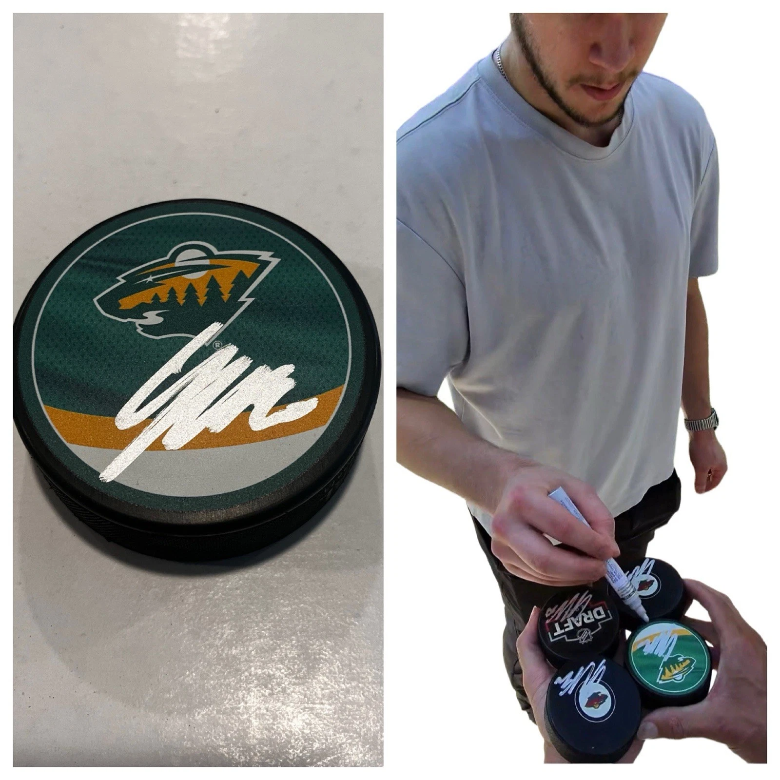 JESPER WALLSTEDT SIGNED MINNESOTA WILD HOCKEY PUCK W/ CASE COA