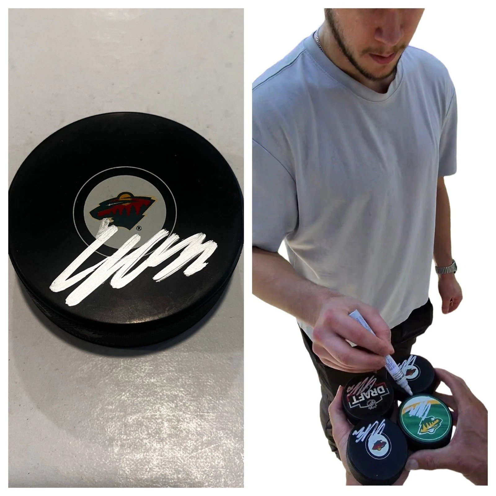 JESPER WALLSTEDT SIGNED MINNESOTA WILD HOCKEY PUCK W/ CASE COA