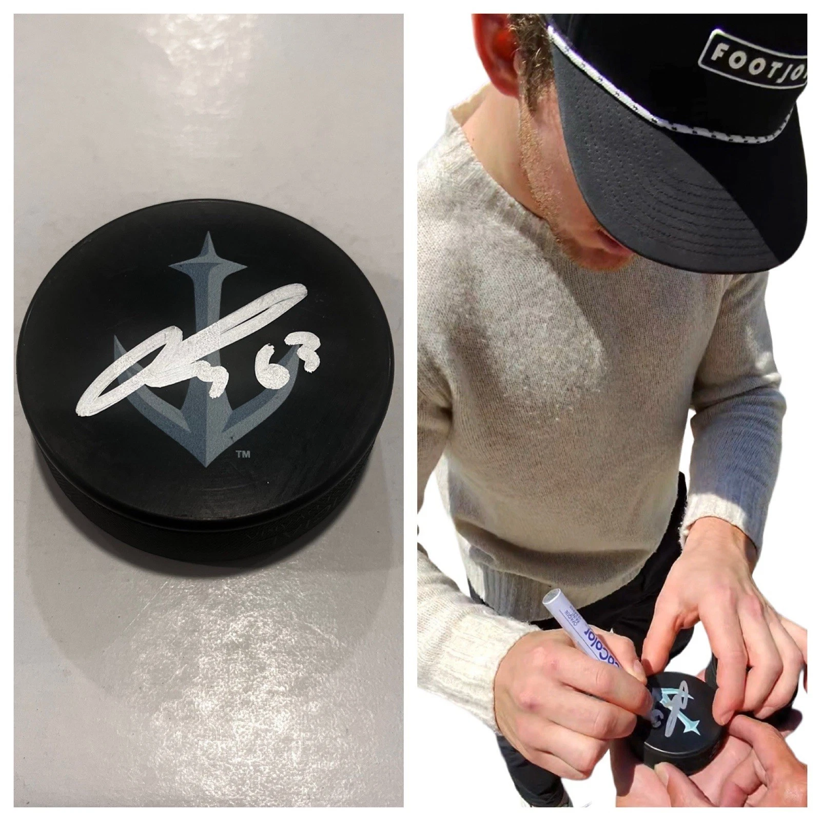 JACOB MELANSON SIGNED SEATTLE KRAKEN HOCKEY PUCK W/ CASE COA