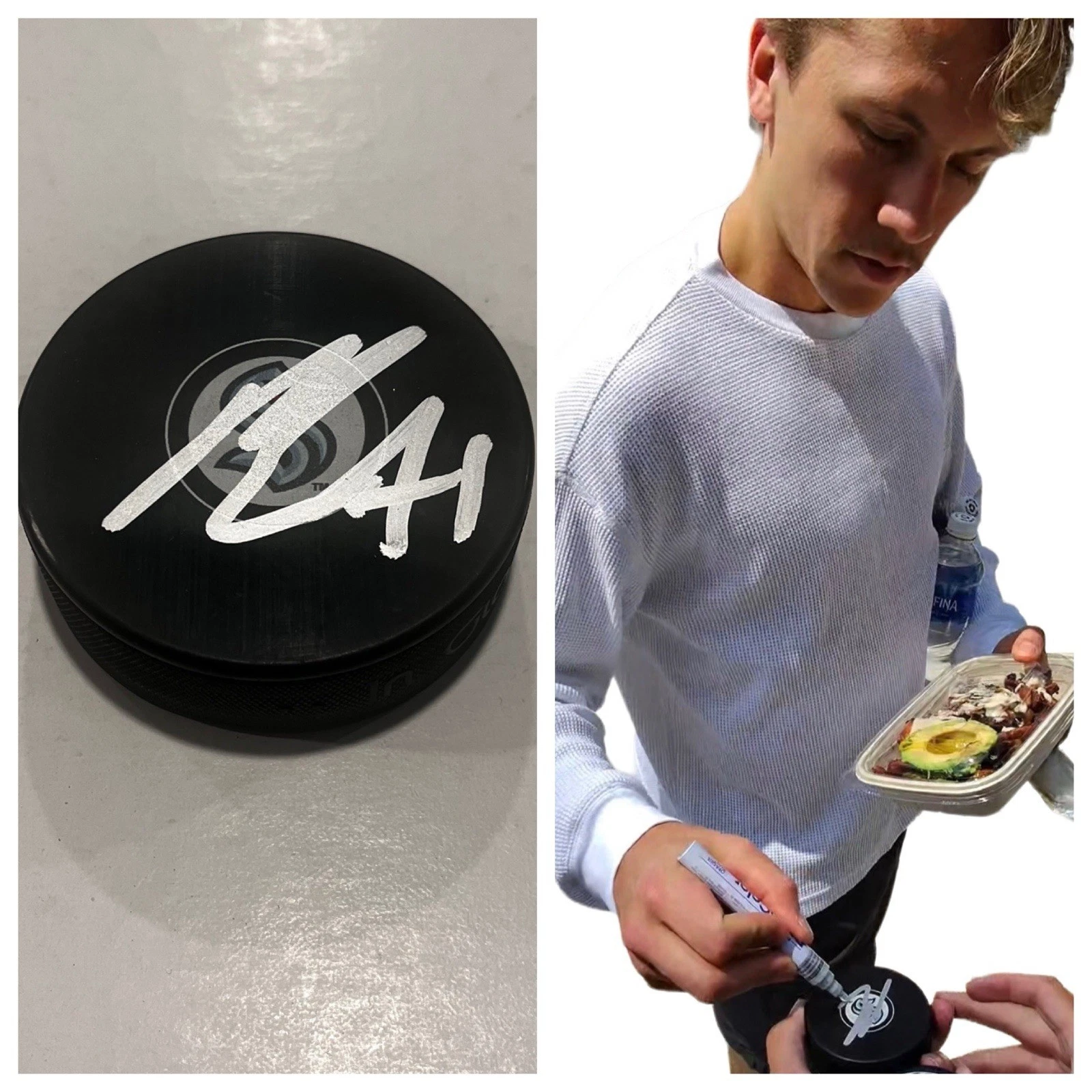 RYKER EVANS SIGNED SEATTLE KRAKEN HOCKEY PUCK W/ CASE COA