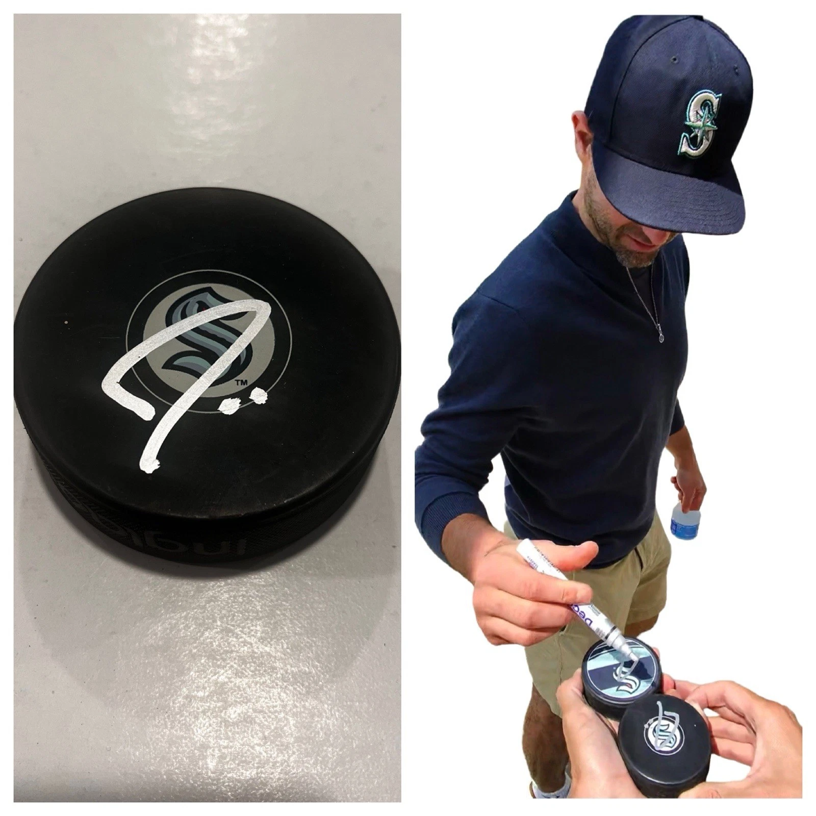 JORDAN EBERLE SIGNED SEATTLE KRAKEN HOCKEY PUCK W/ CASE COA