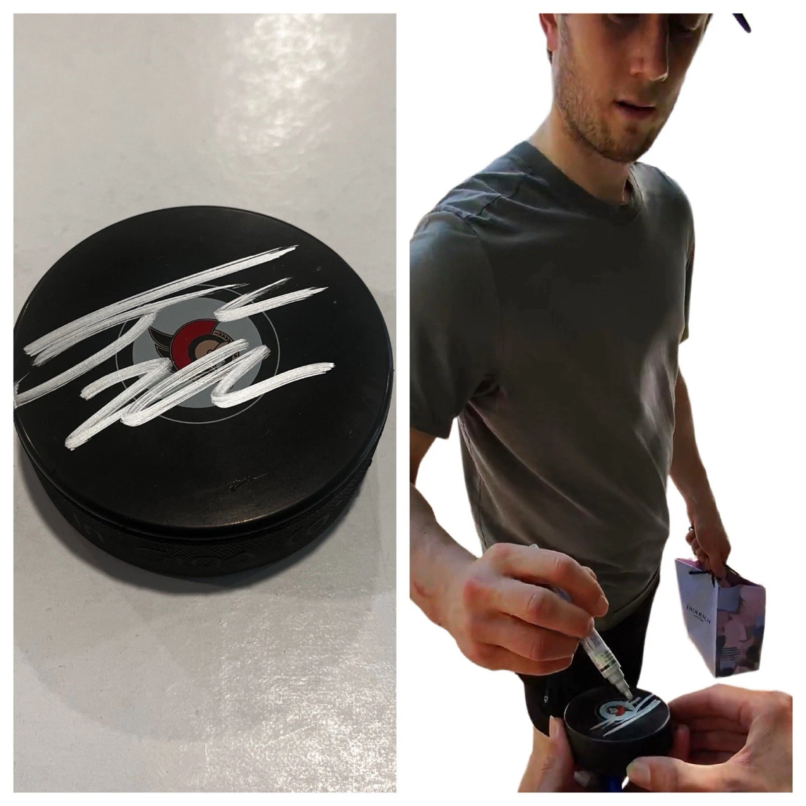 TYLER KLEVEN SIGNED OTTAWA SENATORS HOCKEY PUCK W/ CASE COA