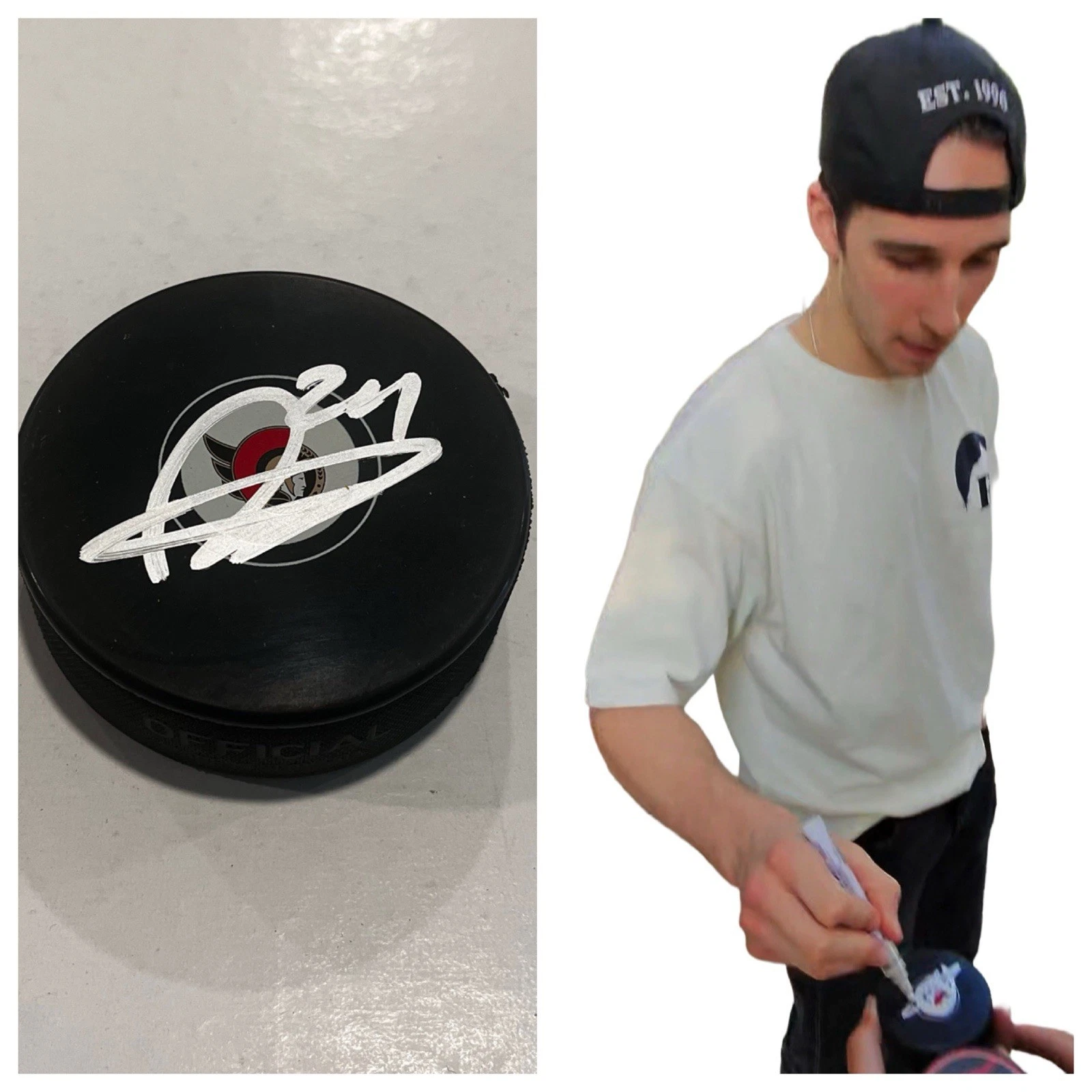 DYLAN COZENS SIGNED OTTAWA SENATORS HOCKEY PUCK W/ CASE COA