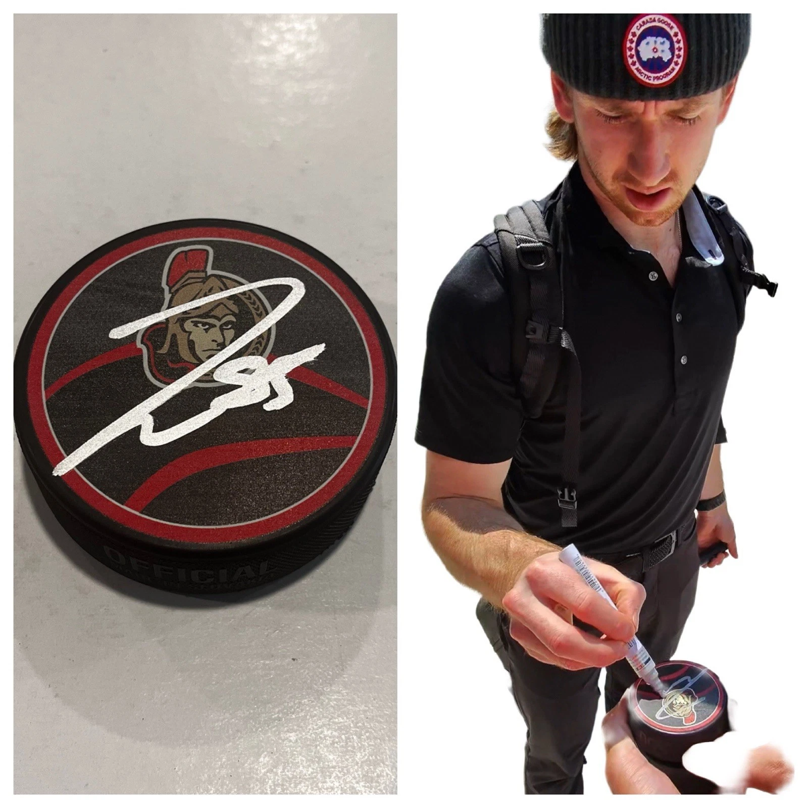 JAKE SANDERSON SIGNED OTTAWA SENATORS HOCKEY PUCK W/ CASE COA