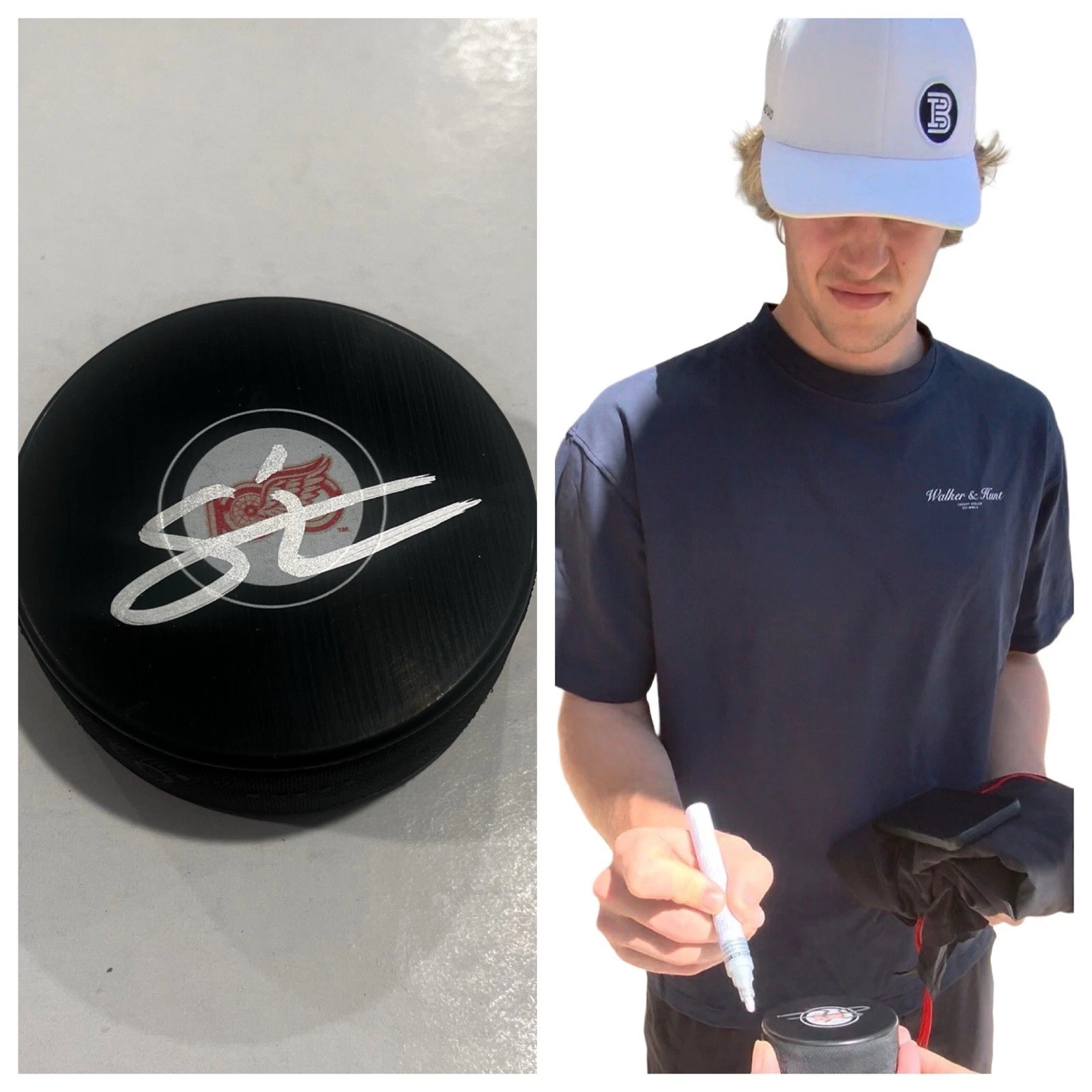 SIMON EDVINSSON SIGNED DETROIT RED WINGS 100 YEARS HOCKEY PUCK W/ CASE COA