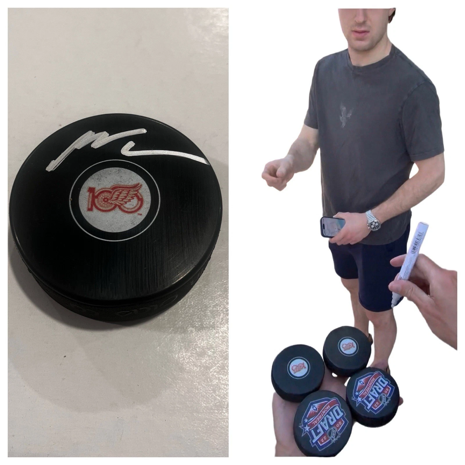 MARCO KASPER SIGNED DETROIT RED WINGS 100 YEARS HOCKEY PUCK W/ CASE COA