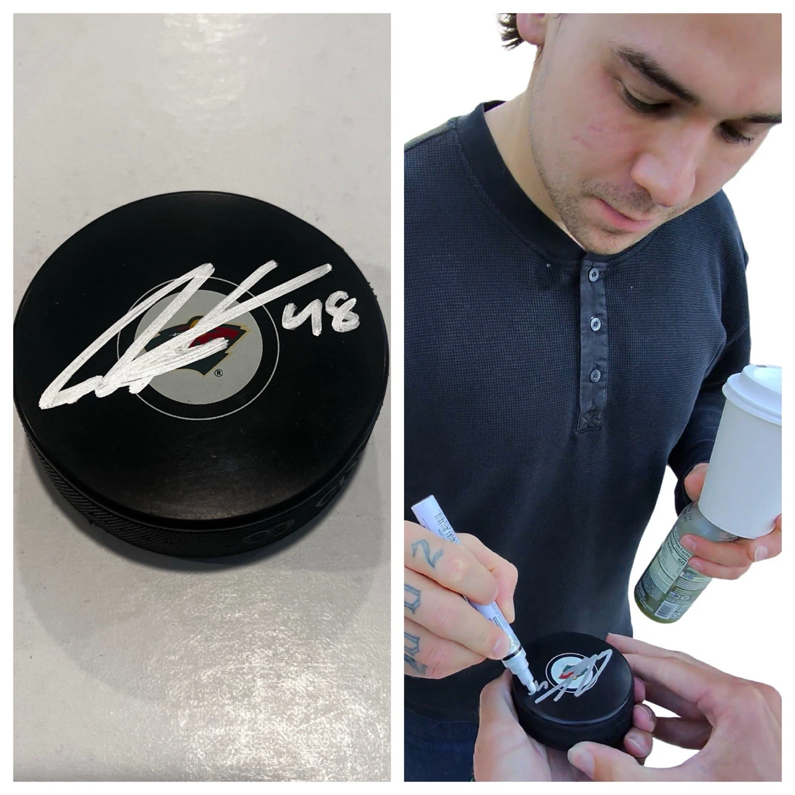 DAEMON HUNT SIGNED MINNESOTA WILD HOCKEY PUCK W/ CASE COA