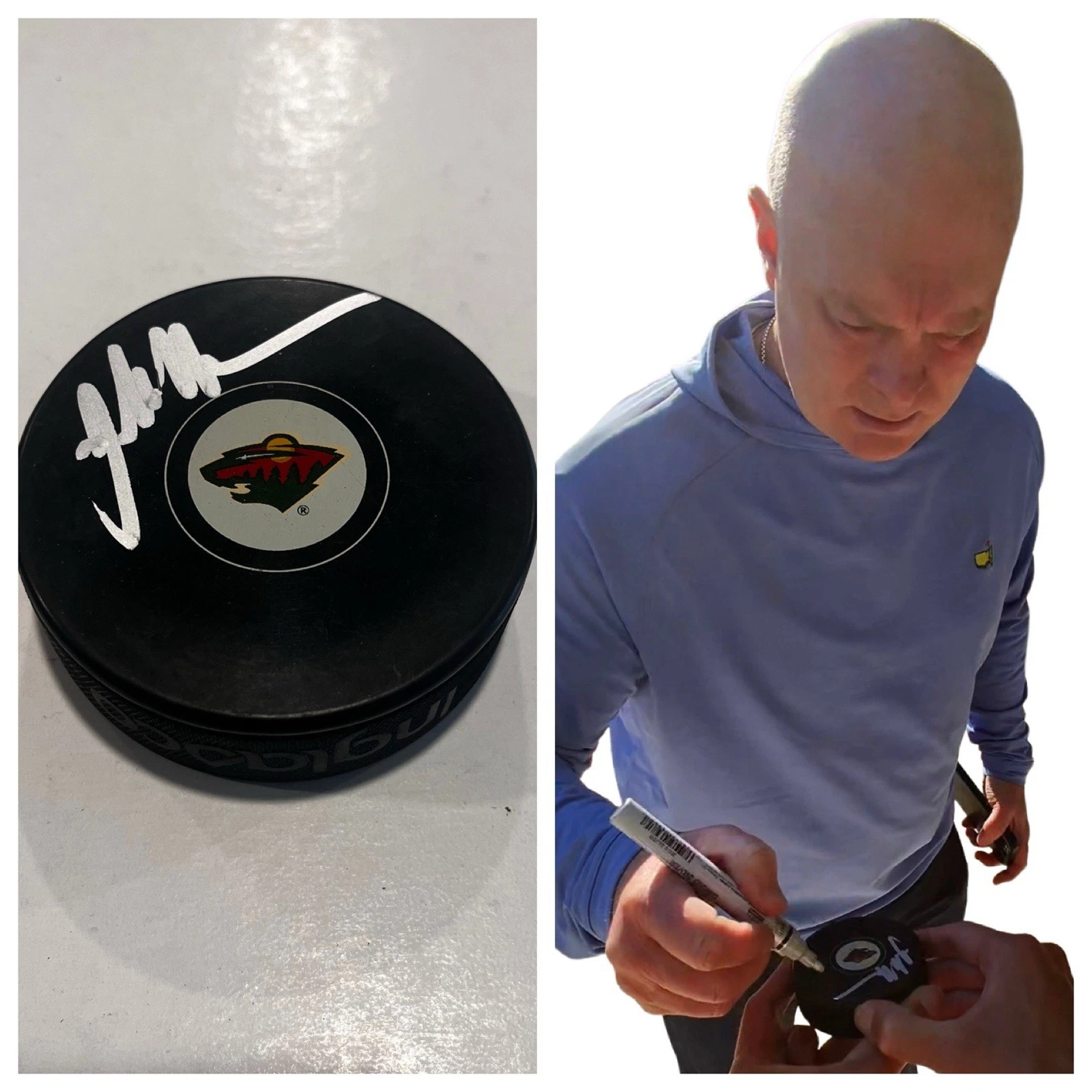 JOHN HYNES SIGNED MINNESOTA WILD HOCKEY PUCK W/ CASE COA