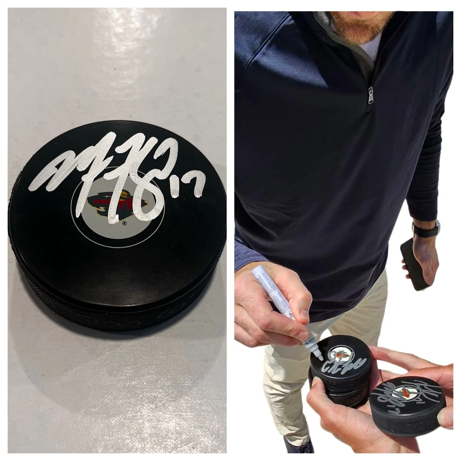MARCUS FOLIGNO SIGNED MINNESOTA WILD HOCKEY PUCK W/ CASE COA