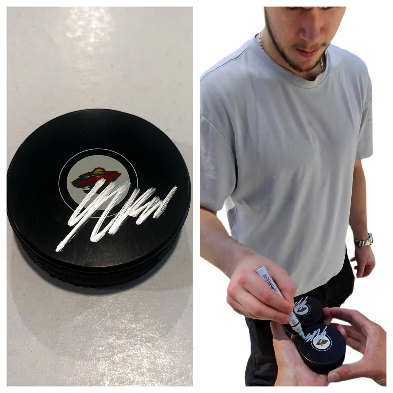 JESPER WALLSTEDT SIGNED MINNESOTA WILD HOCKEY PUCK W/ CASE COA
