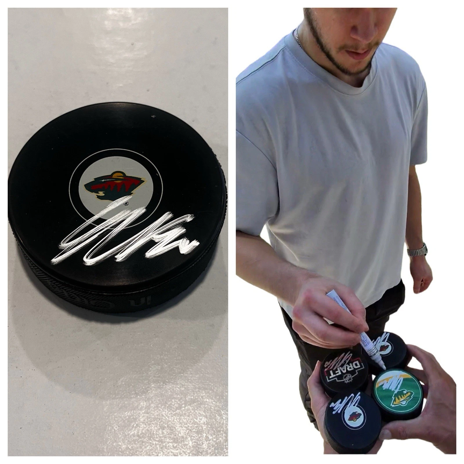 JESPER WALLSTEDT SIGNED MINNESOTA WILD HOCKEY PUCK W/ CASE COA