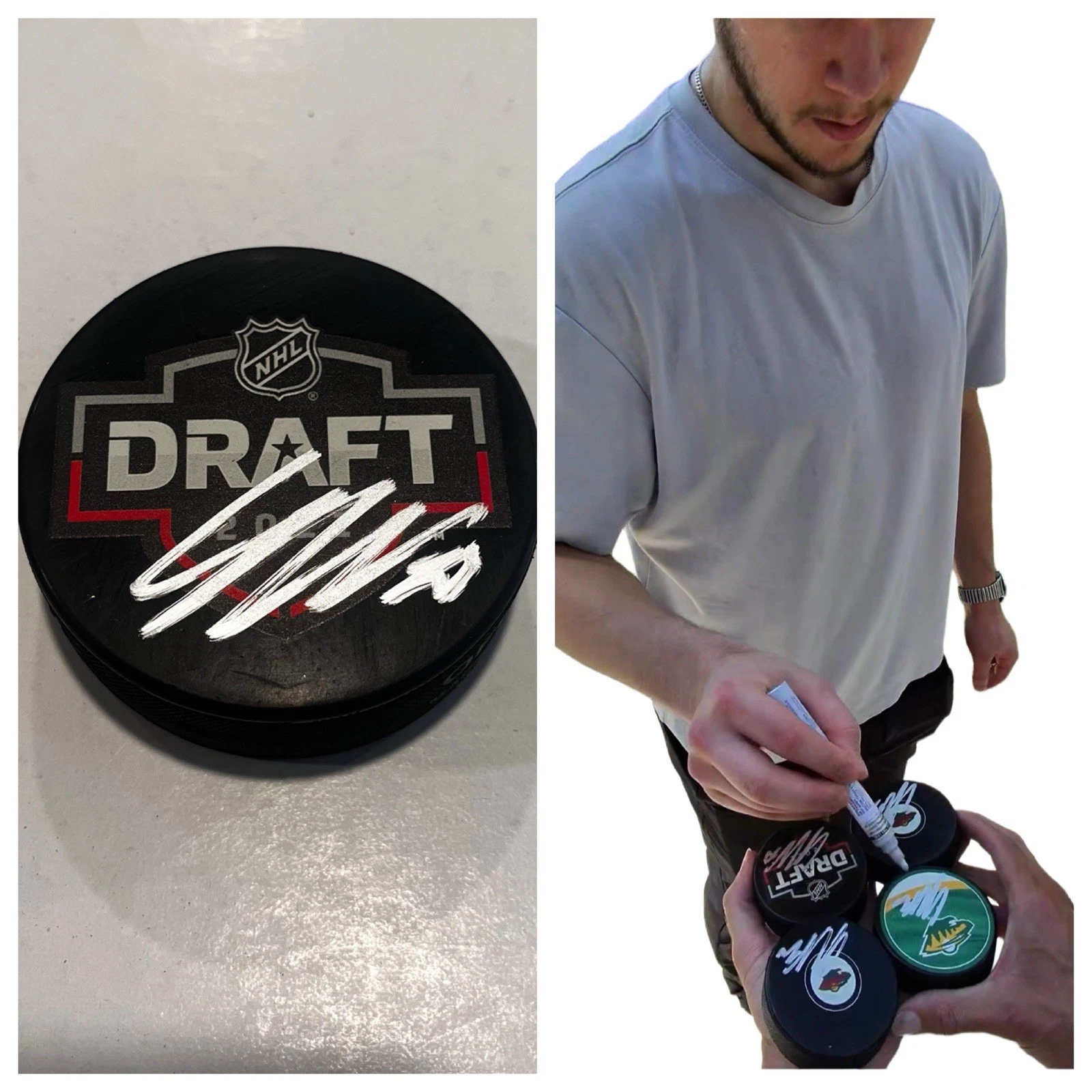 JESPER WALLSTEDT SIGNED MINNESOTA WILD 2021 NHL DRAFT HOCKEY PUCK W/ CASE COA