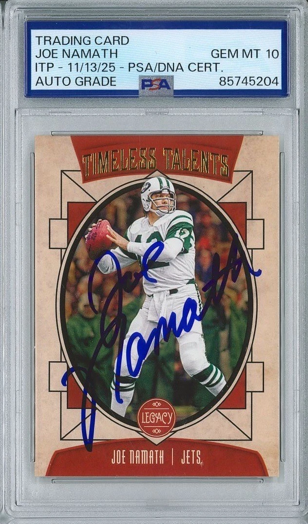 Joe Namath Signed 2020 Panini Legacy #TT-JN Card PSA 85745204 GEM MINT 10 AUTO