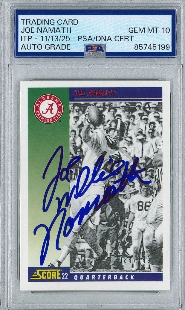 Joe Namath Signed 2022 Panini Chronicles Draft Pick #4 Pink PSA GEM MINT 10 AUTO