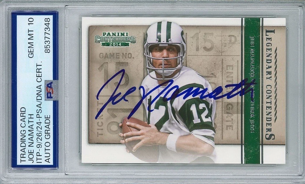 Joe Namath Signed 2014 Panini Contenders #1 Card PSA 85377348 GEM MINT 10 AUTO