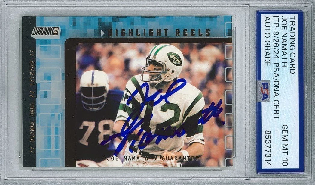 Joe Namath Signed 2001 Stadium Club #HRJN Card PSA 85377314 GEM MINT 10 AUTO