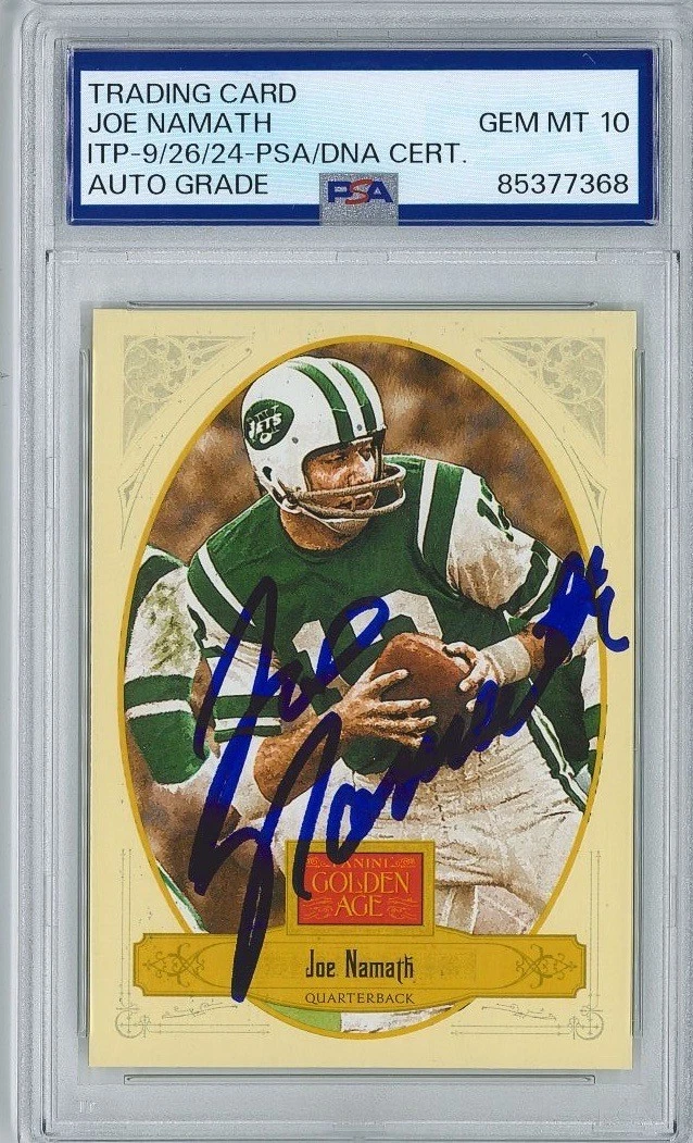 Joe Namath Signed 2012 Paini Golden Age #92 Card PSA 85377368 GEM MINT 10 AUTO