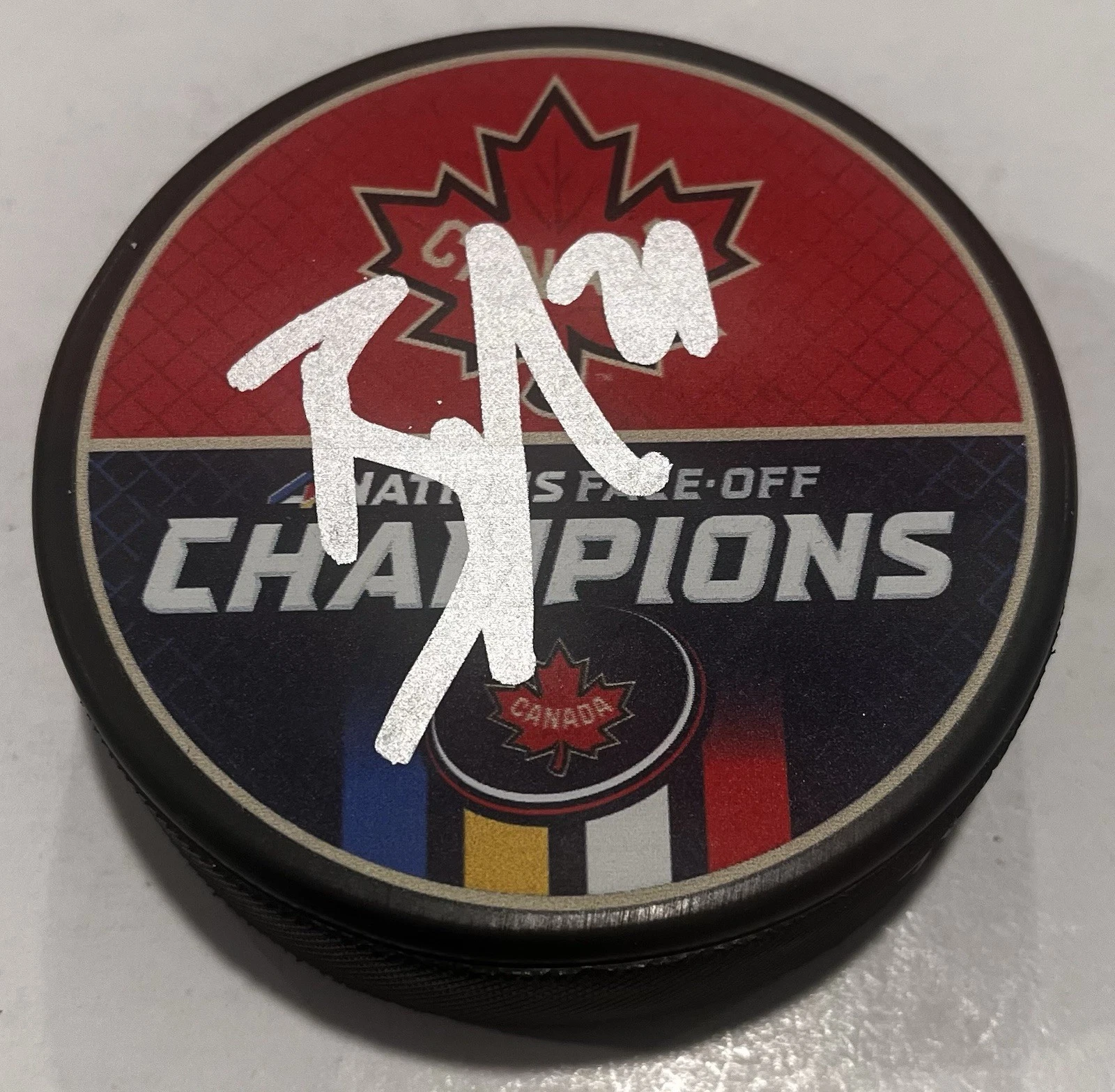 BRAYDEN POINT SIGNED CANADA 4 NATIONS HOCKEY PUCK W CASE TAMPA BAY LIGHTNING COA