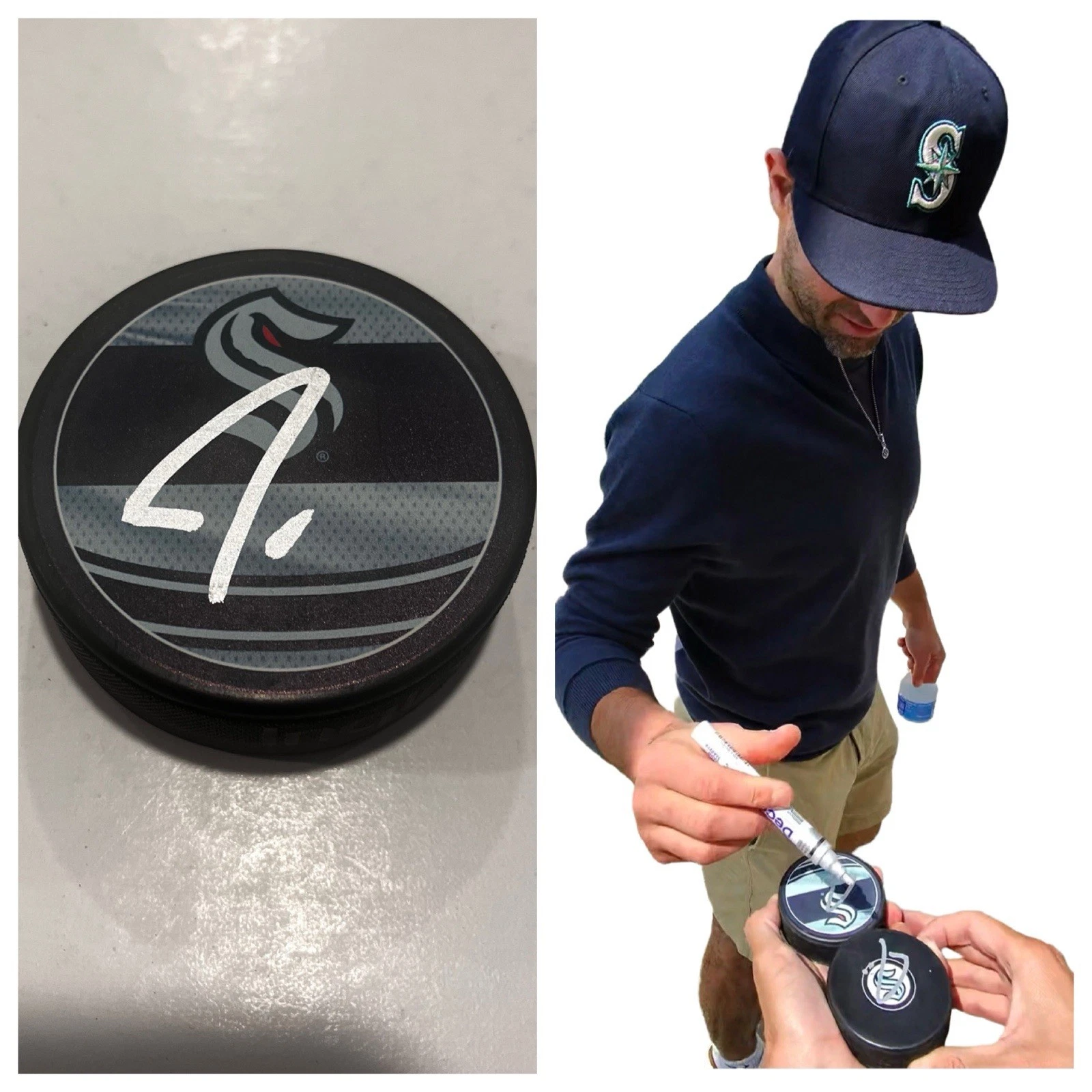 JORDAN EBERLE SIGNED SEATTLE KRAKEN HOCKEY PUCK W/ CASE COA