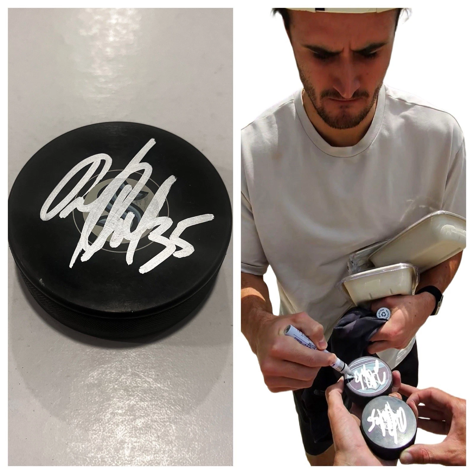JOEY DACCORD SIGNED SEATTLE KRAKEN HOCKEY PUCK W/ CASE COA