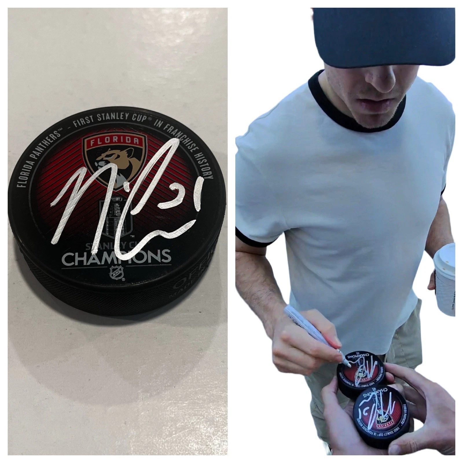 NICK COUSINS SIGNED FLORIDA PANTHERS 2024 STANLEY CUP HOCKEY PUCK W/ CASE COA