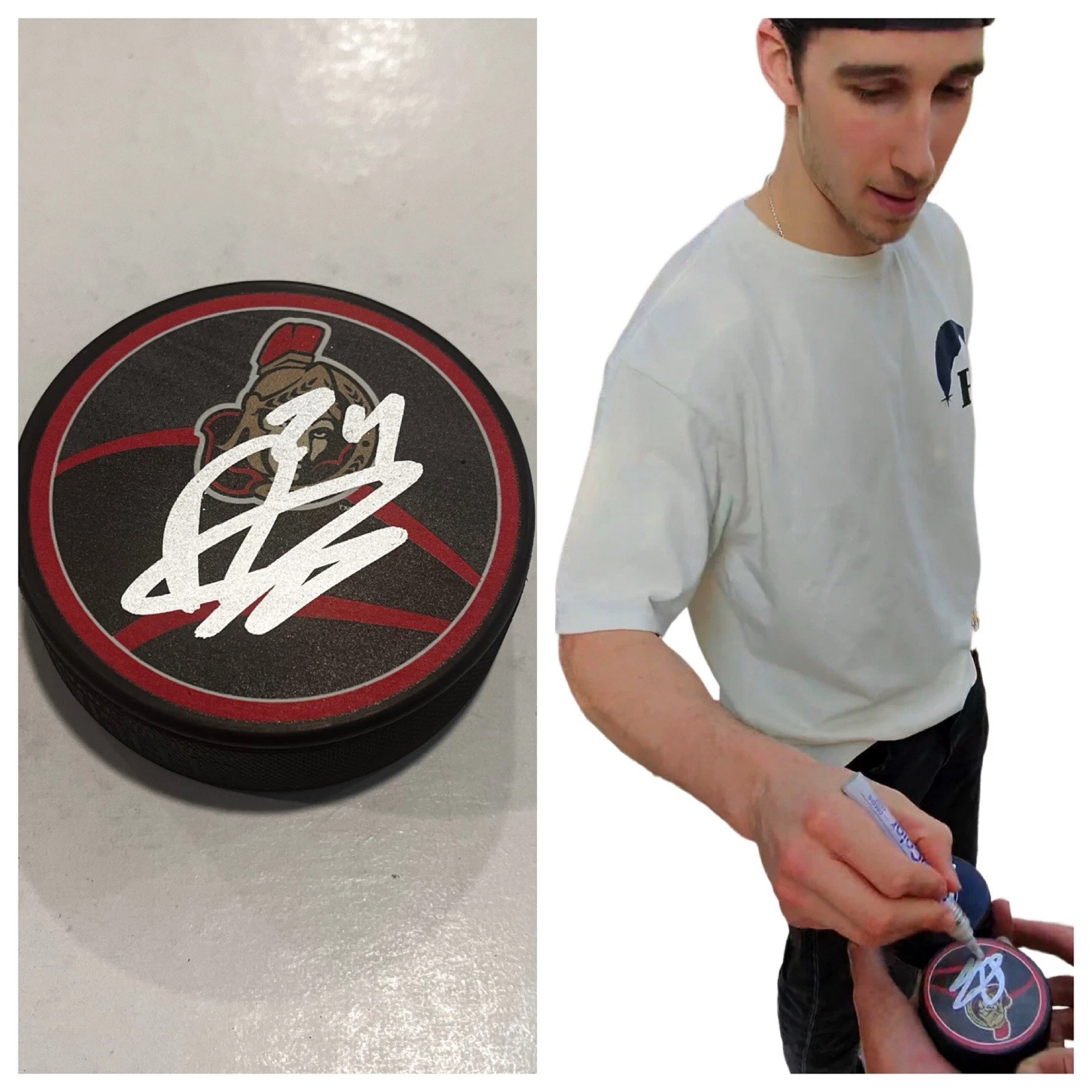 DYLAN COZENS SIGNED OTTAWA SENATORS HOCKEY PUCK W/ CASE COA