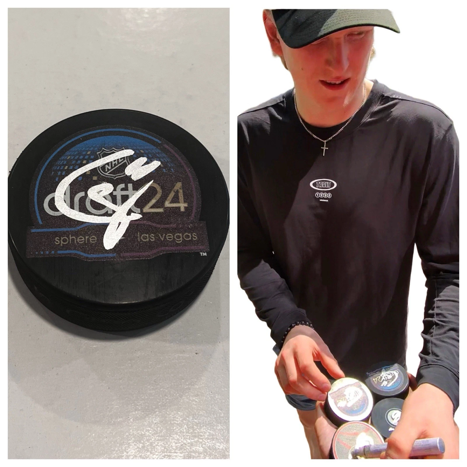 CARTER YAKEMCHUK SIGNED OTTAWA SENATORS 2024 NHL DRAFT HOCKEY PUCK W/ CASE COA