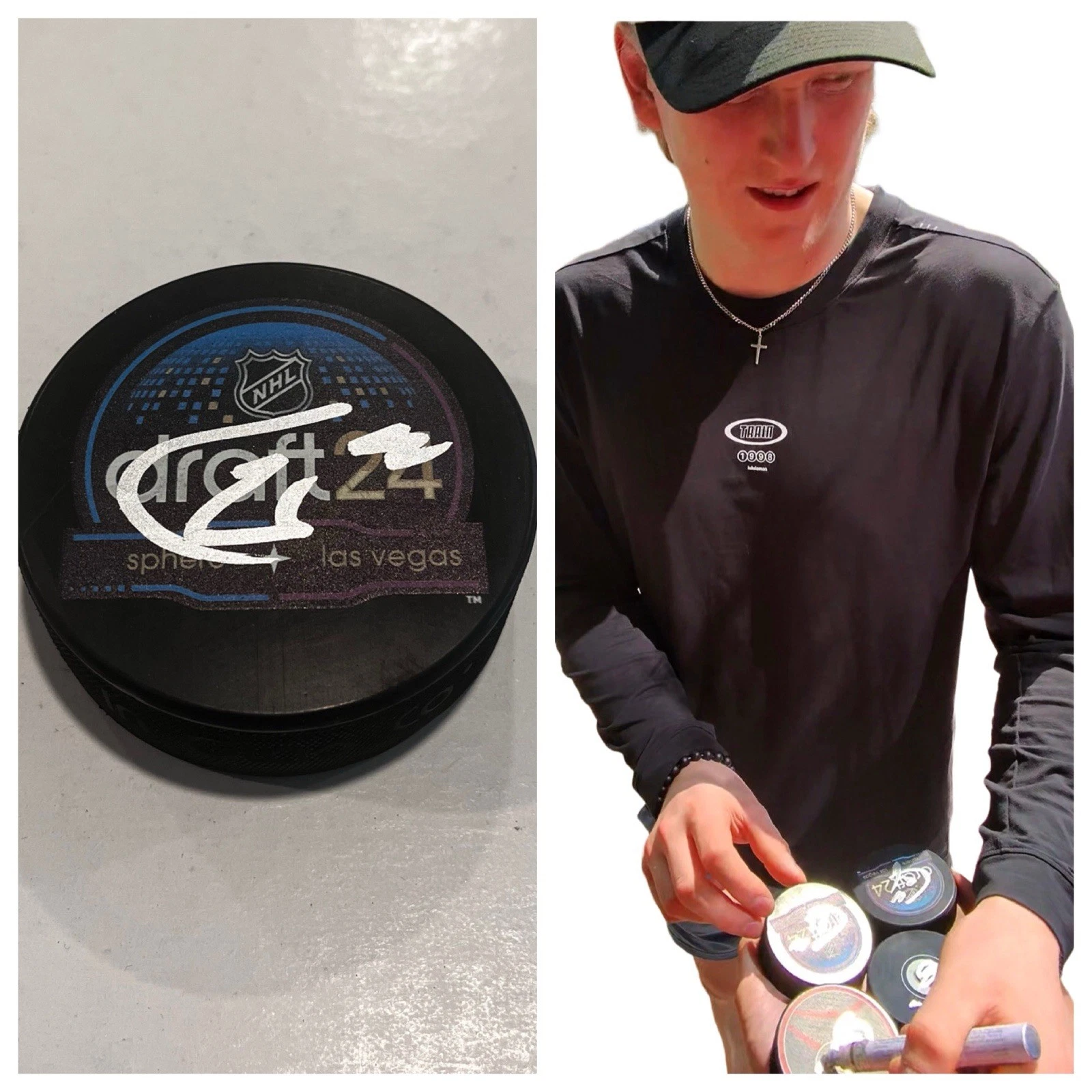 CARTER YAKEMCHUK SIGNED OTTAWA SENATORS 2024 NHL DRAFT HOCKEY PUCK W/ CASE COA