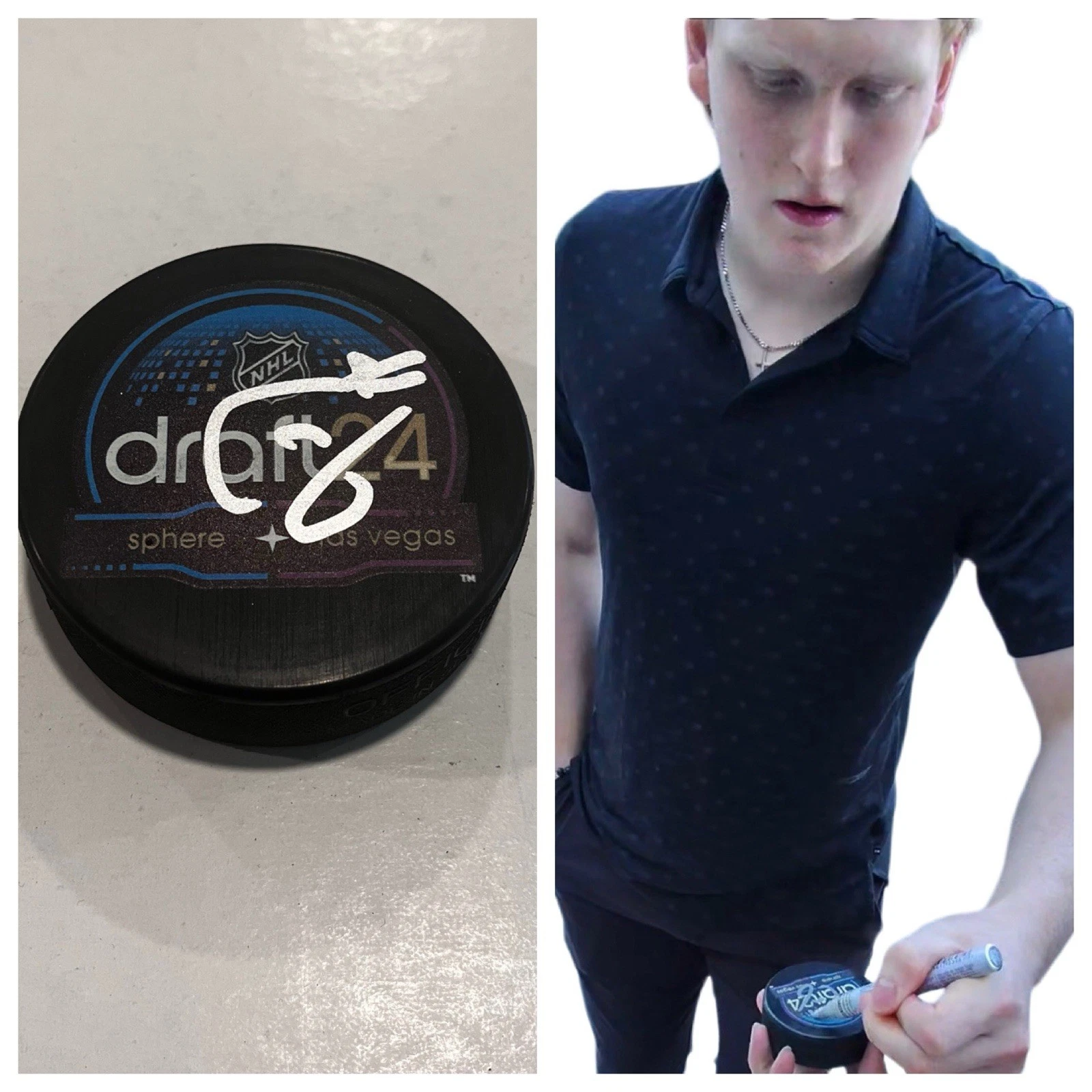 CARTER YAKEMCHUK SIGNED OTTAWA SENATORS 2024 NHL DRAFT HOCKEY PUCK W/ CASE COA