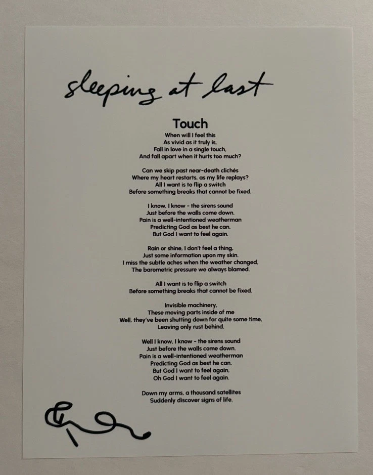 RYAN O’NEAL SLEEPING AT LAST BAND LEAD SINGER SIGNED LYRIC SHEET AUTOGRAPHED COA