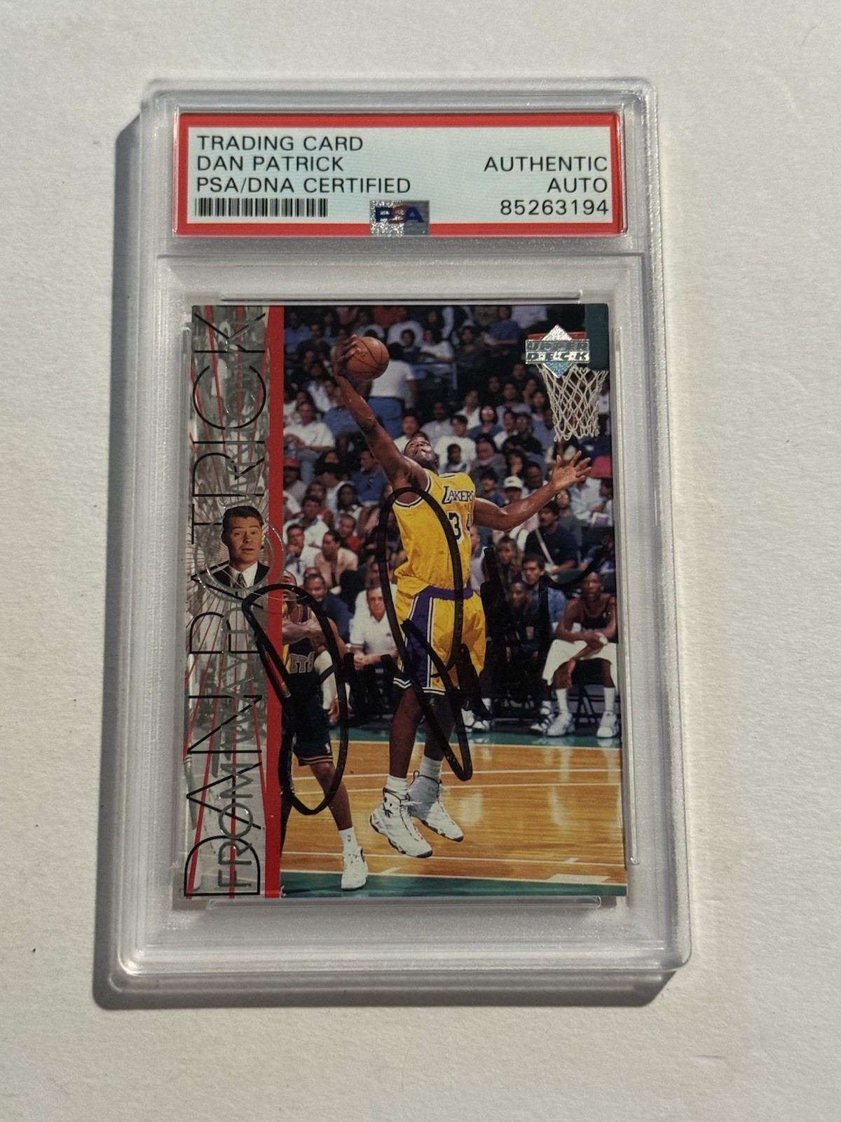 DAN PATRICK SIGNED AUTO 1997 Upper Deck From Way Downtown #343 Lakers Shaq PSA