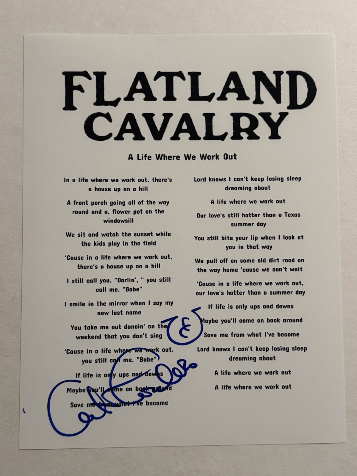 CLETO CORDERO SIGNED LYRIC SHEET AUTOGRAPHED FLATLAND CALVARY BAND SINGER COA