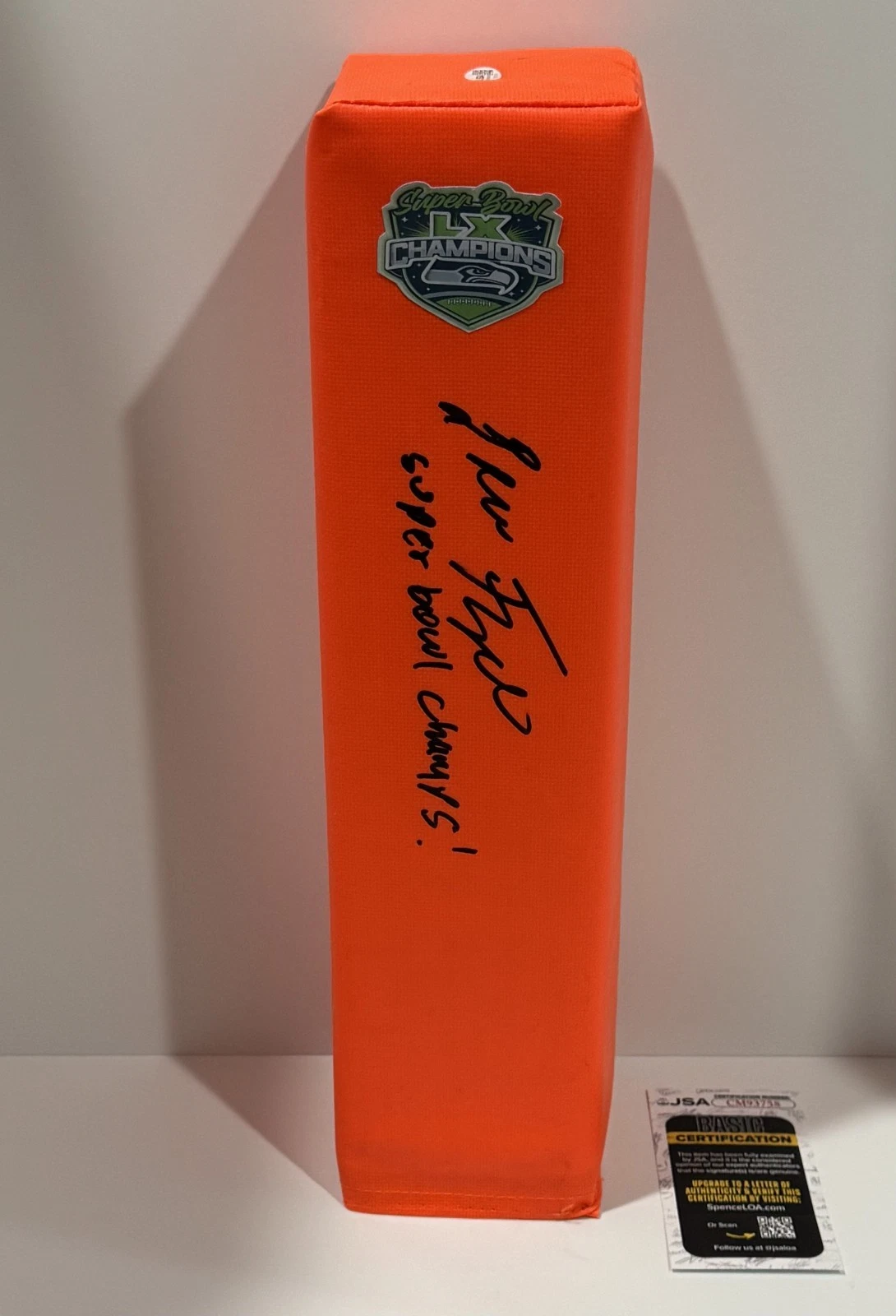LESLIE FRAZIER SIGNED TOUCHDOWN PYLON SEAHAWKS SUPER BOWL LX CHAMPIONS JSA COA