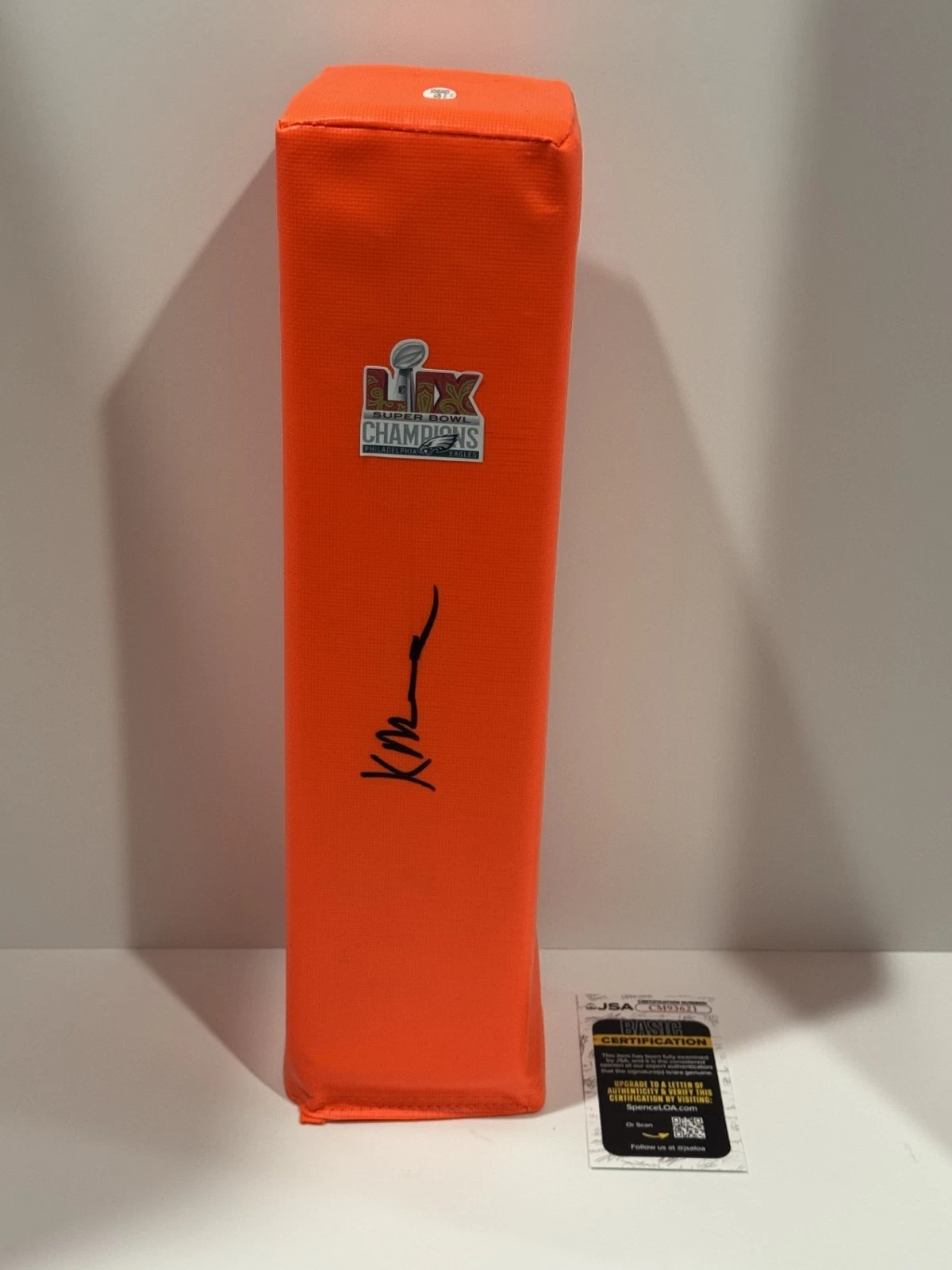 KELLEN MOORE SIGNED TOUCHDOWN PYLON EAGLES SUPER BOWL LIX CHAMPIONS JSA COA