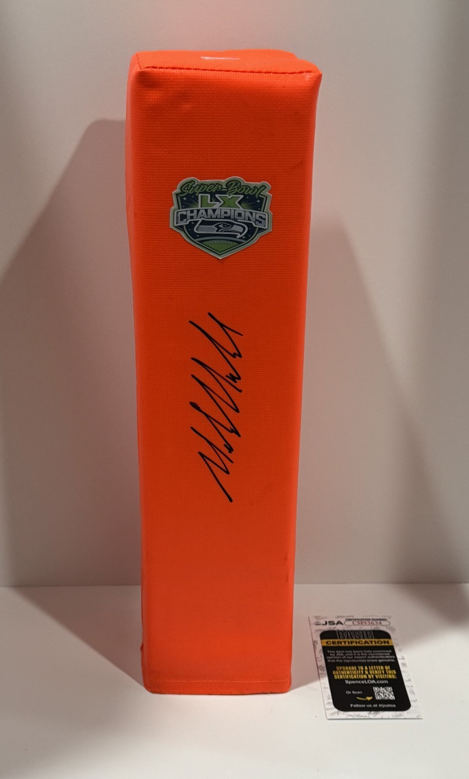 MIKE MACDONALD SIGNED TOUCHDOWN PYLON SEAHAWKS SUPER BOWL LX CHAMPIONS JSA COA