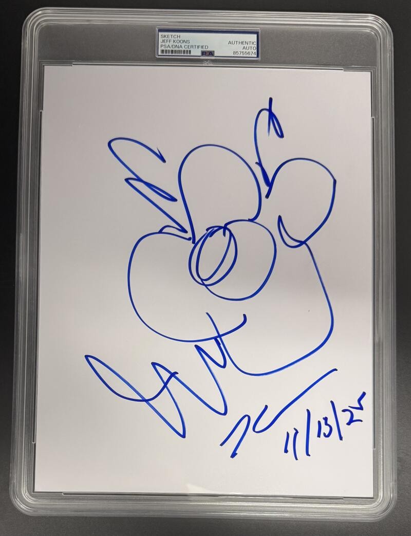 Jeff Koons Signed Autograph PSA/DNA Slab 8x10 Original 11-13-25 Flower Sketch A