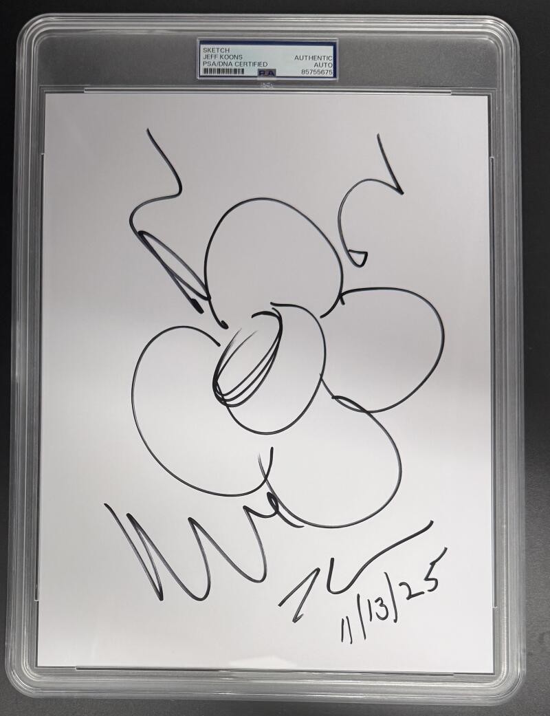 Jeff Koons Signed Autograph PSA/DNA Slabbed 8x10 Original 11-13-25 Flower Sketch