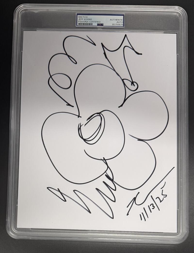 Jeff Koons Signed Autograph PSA/DNA COA 8x10 Hand Drawn 11-13-25 Flower Sketch C