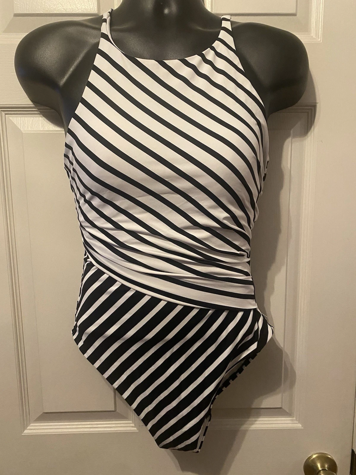 Ralph Lauren Black White Racer One Piece Swim Suit Size 12