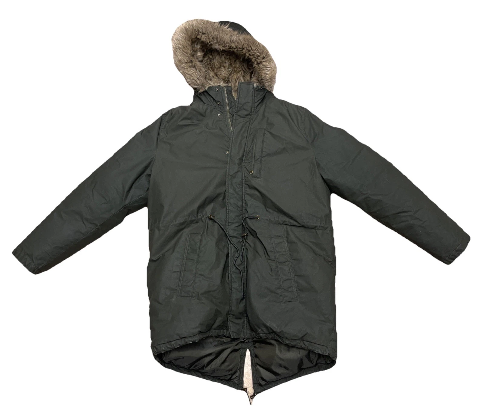 H&M Divided Mens Fur Hood Military Parka Coat Men's Size Large M54/3055.USN.003A